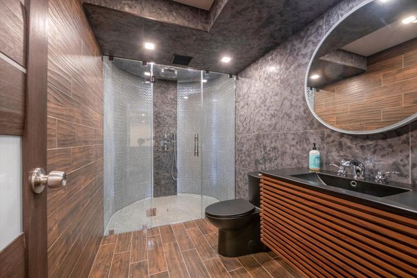 Bathroom, Interior, Recessed Lighting, Wood Texture Flooring