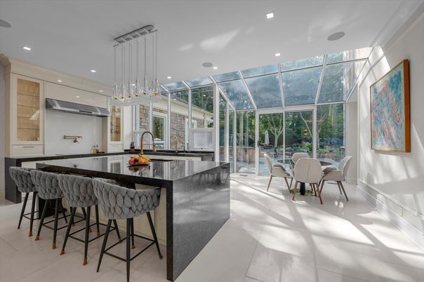 Dining room, Glass Ceilings, Interior, Kitchen, Pendant Lights, Recessed Lighting, Sun Room