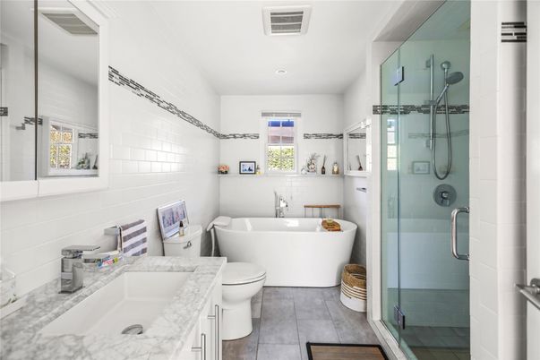 Bathroom, Dual Sink Vanities, Free Standing Baths, Glass Shower, Interior, Recessed Lighting