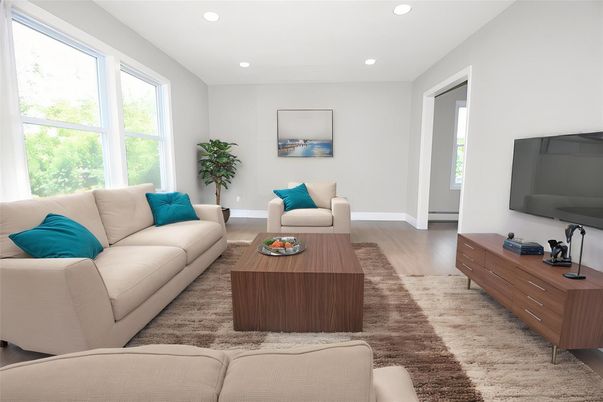 Interior, Living room, Recessed Lighting, Wood Texture Flooring