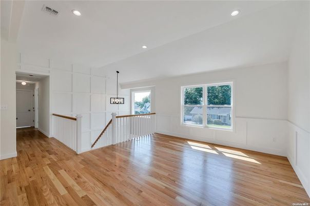 Empty room, Interior, Pendant Lights, Recessed Lighting, Wood Texture Flooring