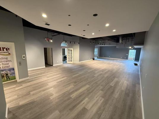 Empty room, Interior, Pendant Lights, Recessed Lighting, Wood Texture Flooring