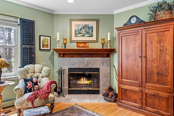 Fireplace, Interior, Recessed Lighting, Wood Texture Flooring