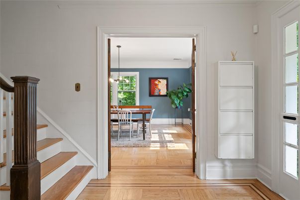 Dining room, Interior, Pendant Lights, Wood Texture Flooring