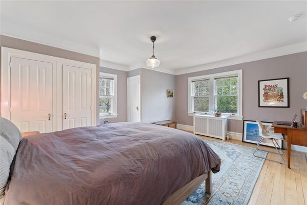 Bedroom, Home Office, Interior, Pendant Lights, Wood Texture Flooring