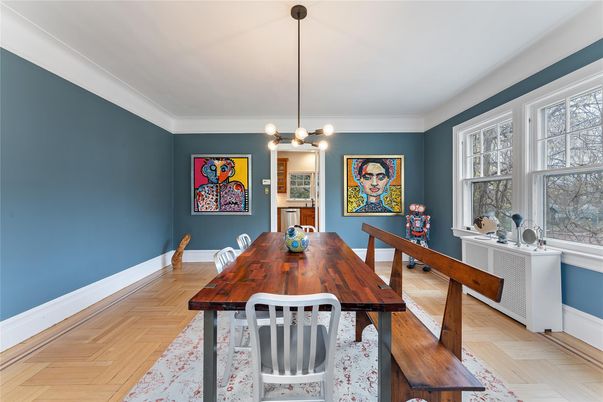 Dining room, Interior, Pendant Lights, Wood Texture Flooring