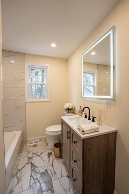 Bathroom, Dual Sink Vanities, Interior, Marble, Marble Walls, Recessed Lighting