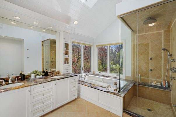 Bathroom, Dual Sink Vanities, Glass Shower, Interior, Recessed Lighting