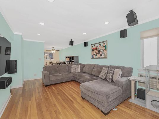 Dining room, Interior, Living room, Recessed Lighting, Wood Texture Flooring