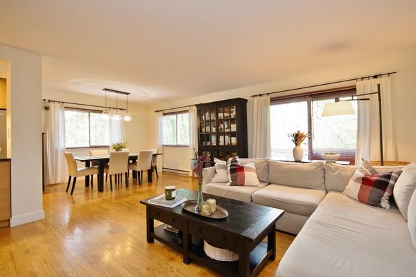 Dining room, Interior, Living room, Pendant Lights, Wood Texture Flooring