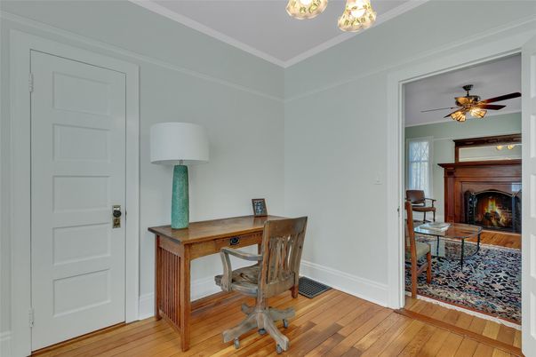 Fireplace, Home Office, Interior, Wood Texture Flooring
