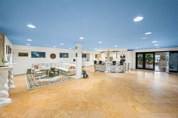 Fireplace, Interior, Kitchen, Living room, Pendant Lights, Recessed Lighting