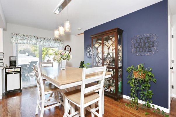 Dining room, Interior, Pendant Lights, Wood Texture Flooring