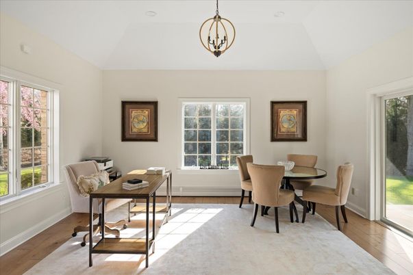 Dining room, Interior, Pendant Lights, Wood Texture Flooring