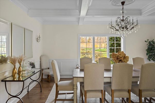Chandelier, Dining room, Interior, Wood Texture Flooring