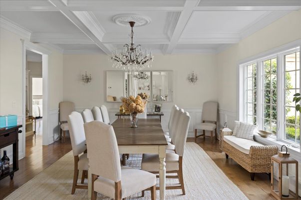 Chandelier, Dining room, Interior, Wood Texture Flooring