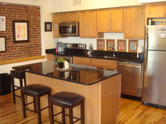 Interior, Kitchen, Stone Walls, Wood Texture Flooring