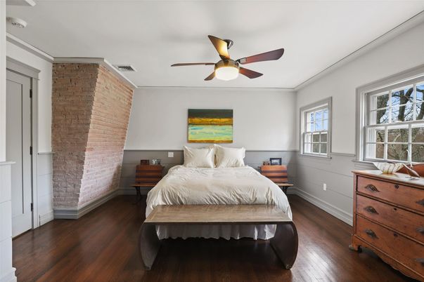 Bedroom, Interior, Stone Walls, Wood Texture Flooring