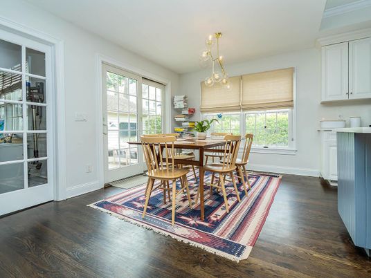 Dining room, Interior, Pendant Lights, Wood Texture Flooring