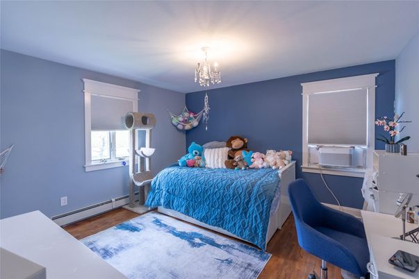 Bedroom, Chandelier, Home Office, Interior, Wood Texture Flooring