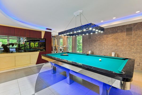 Billiard Table, Game Room, Interior, Pendant Lights, Recessed Lighting