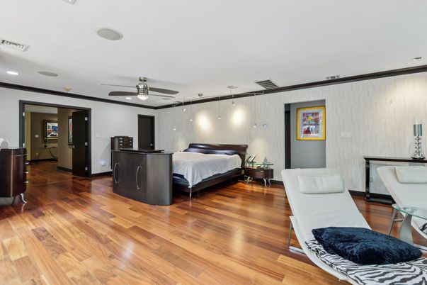 Bedroom, Interior, Recessed Lighting, Wood Texture Flooring