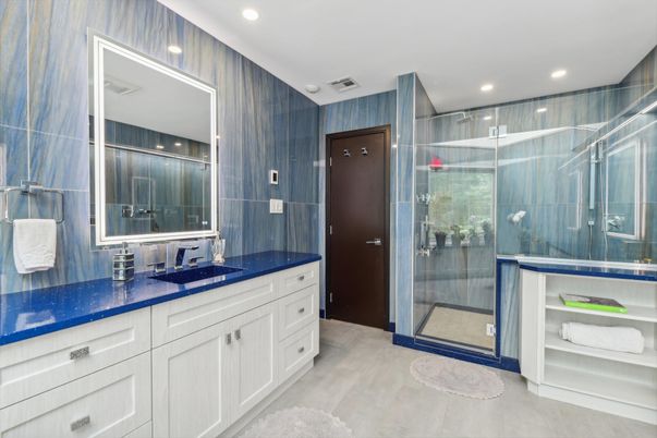 Bathroom, Dual Sink Vanities, Glass Shower, Interior, Recessed Lighting