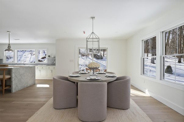 Dining room, Interior, Kitchen, Pendant Lights, Wood Texture Flooring