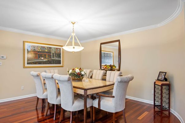 Dining room, Interior, Pendant Lights, Wood Texture Flooring