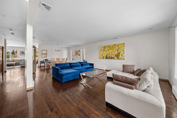 Dining room, Interior, Living room, Pendant Lights, Recessed Lighting, Wood Texture Flooring