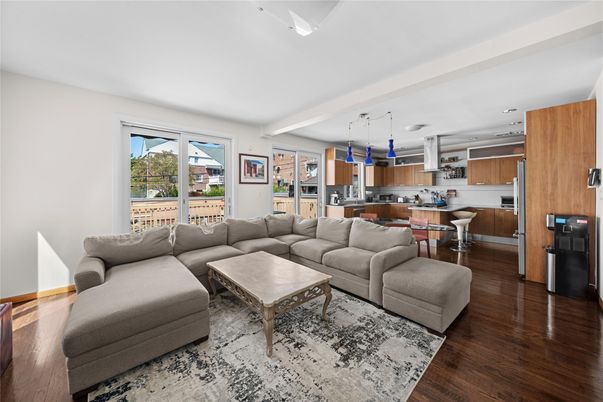 Dining room, Interior, Kitchen, Living room, Pendant Lights, Stainless Steel Appliances, Wood Texture Flooring