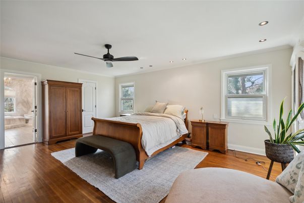 Bedroom, Interior, Recessed Lighting, Wood Texture Flooring