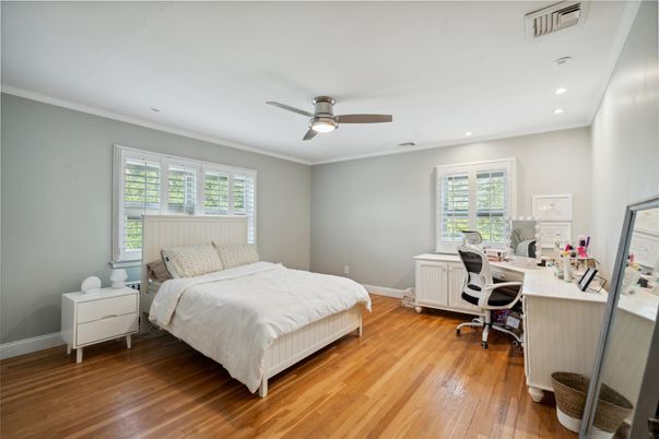 Bedroom, Home Office, Interior, Recessed Lighting, Wood Texture Flooring