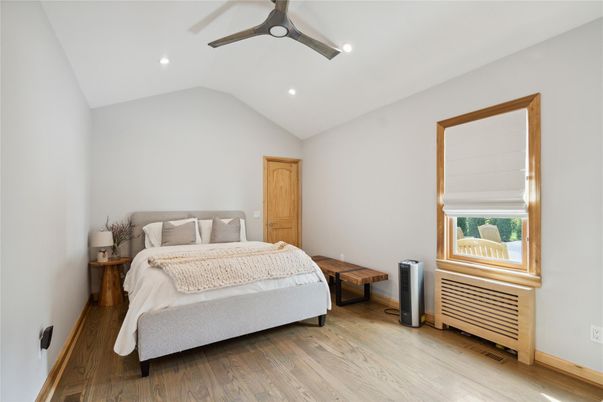 Bedroom, Interior, Recessed Lighting, Wood Texture Flooring