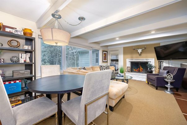 Dining room, Fireplace, Interior, Living room, Pendant Lights, Recessed Lighting