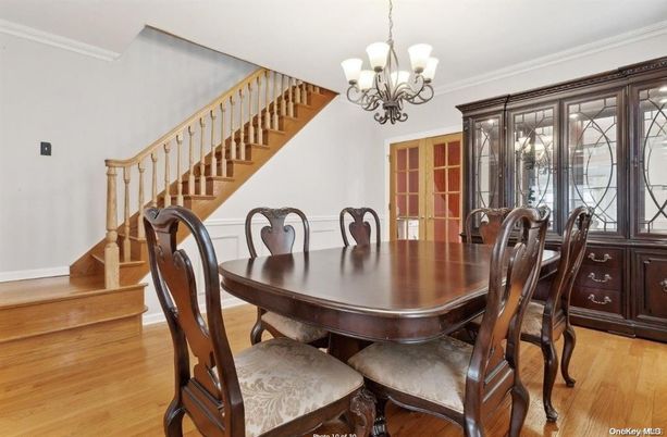 Chandelier, Dining room, Interior, Wood Texture Flooring
