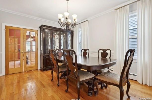 Chandelier, Dining room, Interior, Wood Texture Flooring