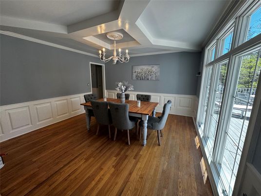 Chandelier, Dining room, Interior, Wood Texture Flooring