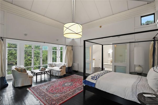 Bedroom, Interior, Pendant Lights, Wood Texture Flooring