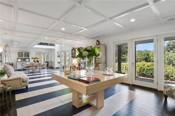 Dining room, Interior, Living room, Recessed Lighting, Wood Texture Flooring
