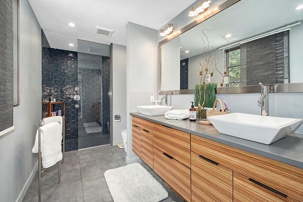 Bathroom, Dual Sink Vanities, Glass Shower, Interior, Recessed Lighting