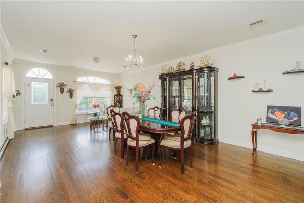 Chandelier, Dining room, Interior, Wood Texture Flooring