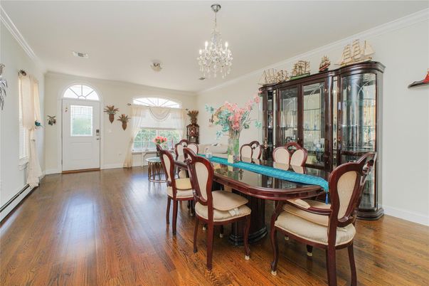 Chandelier, Dining room, Interior, Wood Texture Flooring