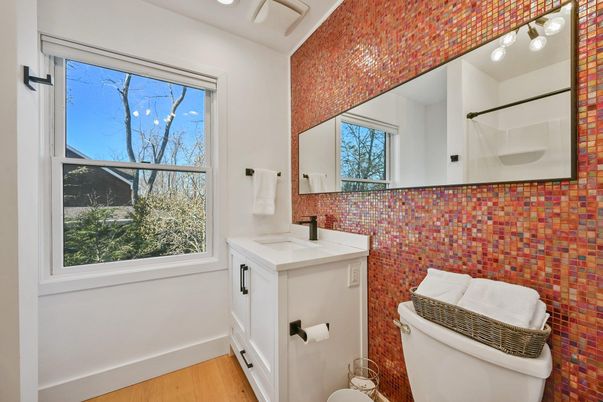 Bathroom, Interior, Recessed Lighting, Wood Texture Flooring