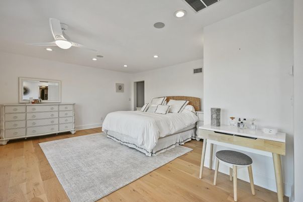Bedroom, Interior, Recessed Lighting, Wood Texture Flooring