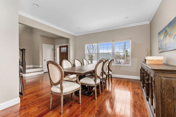 Dining room, Interior, Recessed Lighting, Wood Texture Flooring