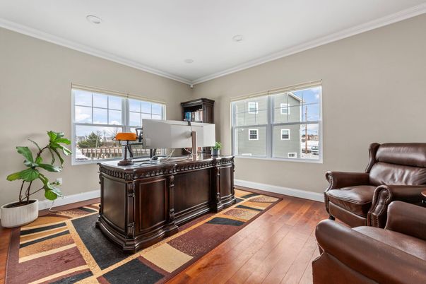 Home Office, Interior, Recessed Lighting, Wood Texture Flooring
