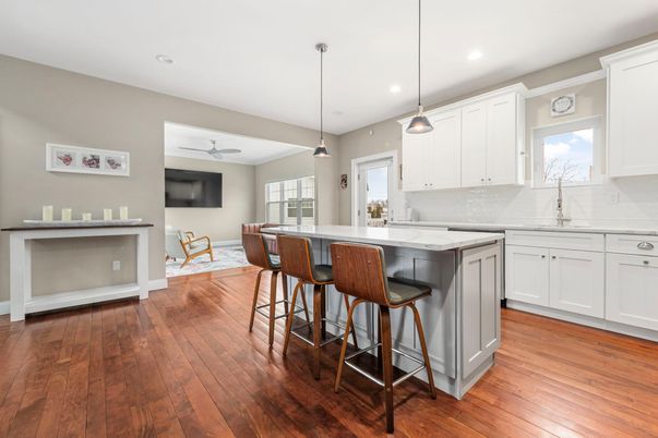 Interior, Kitchen, Pendant Lights, Recessed Lighting, Wood Texture Flooring
