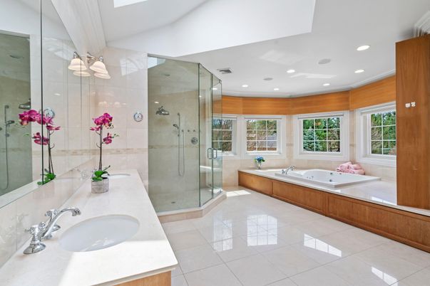 Bathroom, Dual Sink Vanities, Glass Shower, Interior, Recessed Lighting