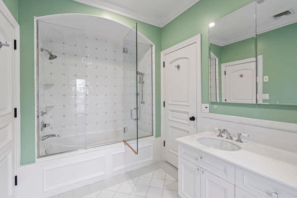 Bathroom, Glass Shower, Interior, Recessed Lighting